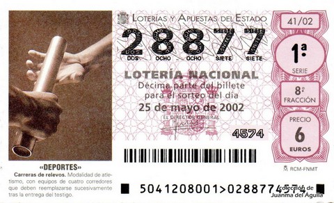 Décimo de Lotería Nacional de 2002 Sorteo 41 - «DEPORTES» - CARRERAS DE RELEVOS