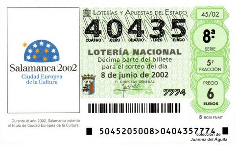 Décimo de Lotería 2002 / 45