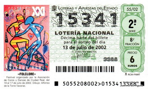 Décimo de Lotería Nacional de 2002 Sorteo 55 - «FOLCLORE»