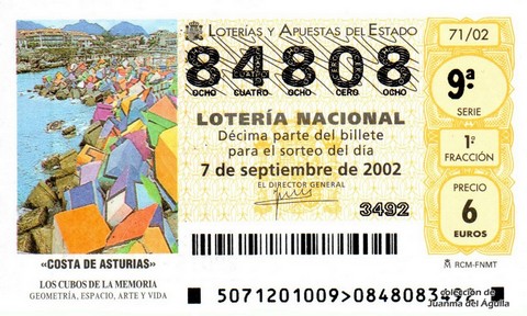 Décimo de Lotería Nacional de 2002 Sorteo 71 - «COSTA DE ASTURIAS»