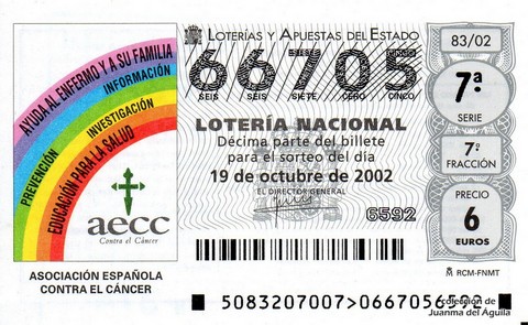 Décimo de Lotería Nacional de 2002 Sorteo 83 - ASOCIACIÓN ESPAÑOLA CONTRA EL CÁNCER
