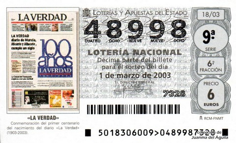 Décimo de Lotería 2003 / 18