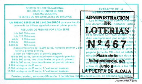 Reverso décimo de Lotería 2003 / 8