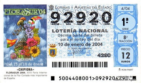 Décimo de Lotería Nacional de 2004 Sorteo 4 - «CHIPIONA»