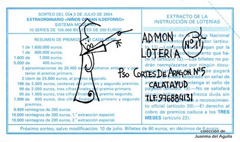 Reverso décimo de Lotería 2004 / 54