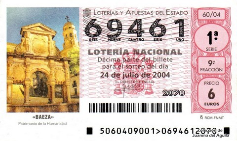 Décimo de Lotería Nacional de 2004 Sorteo 60 - «BAEZA»