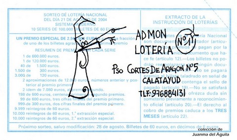 Reverso décimo de Lotería 2004 / 68