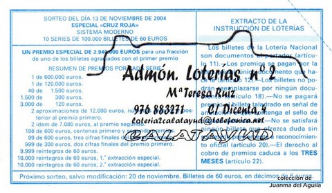 Reverso décimo de Lotería 2004 / 92