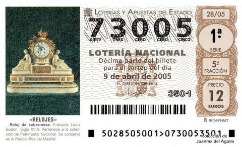 Décimo de Lotería Nacional de 2005 Sorteo 28 - «RELOJES»