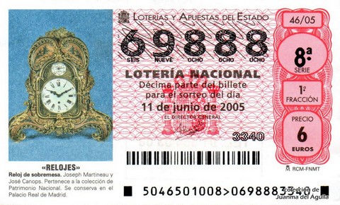 Décimo de Lotería Nacional de 2005 Sorteo 46 - «RELOJES»