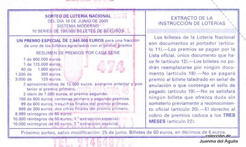 Reverso décimo de Lotería 2005 / 48