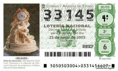 Décimo de Lotería Nacional de 2005 Sorteo 50 - «RELOJES»
