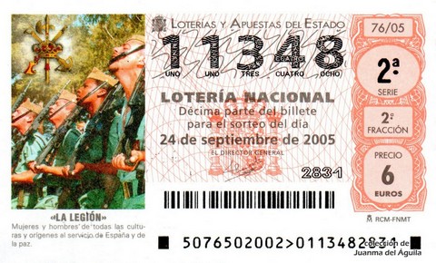 Décimo de Lotería Nacional de 2005 Sorteo 76 - «LA LEGIÓN»