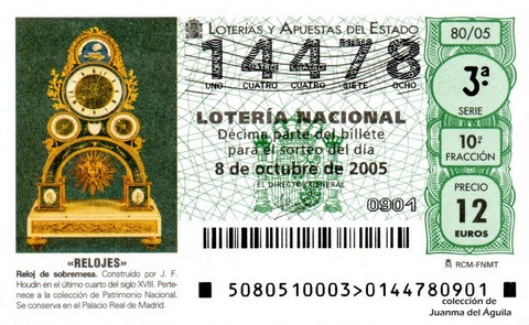 Décimo de Lotería Nacional de 2005 Sorteo 80 - «RELOJES»