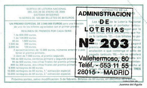 Reverso décimo de Lotería 2005 / 8