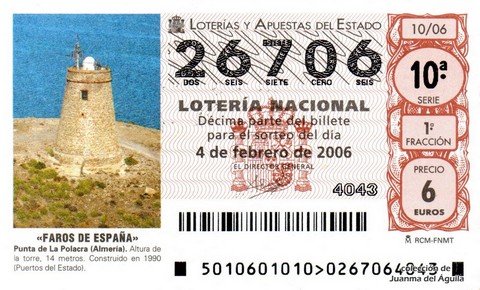 Décimo de Lotería Nacional de 2006 Sorteo 10 - «FAROS DE ESPAÑA»