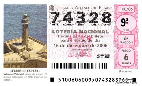 Décimo de Lotería Nacional de 2006 Sorteo 100 - «FAROS DE ESPAÑA»