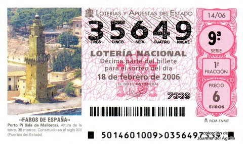 Décimo de Lotería Nacional de 2006 Sorteo 14 - «FAROS DE ESPAÑA»