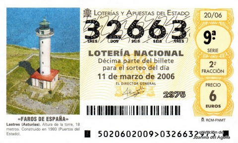 Décimo de Lotería Nacional de 2006 Sorteo 20 - «FAROS DE ESPAÑA»