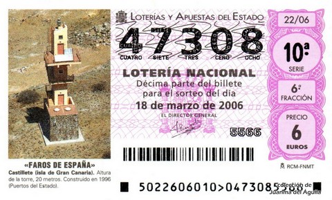 Décimo de Lotería Nacional de 2006 Sorteo 22 - «FAROS DE ESPAÑA»