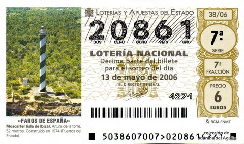 Décimo de Lotería Nacional de 2006 Sorteo 38 - «FAROS DE ESPAÑA»