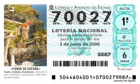 Décimo de Lotería Nacional de 2006 Sorteo 44 - «FAROS DE ESPAÑA»