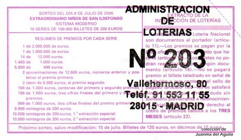 Reverso décimo de Lotería 2006 / 54
