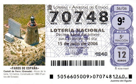 Décimo de Lotería Nacional de 2006 Sorteo 56 - «FAROS DE ESPAÑA»