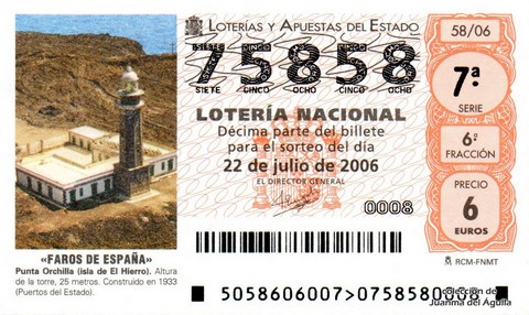 Décimo de Lotería Nacional de 2006 Sorteo 58 - «FAROS DE ESPAÑA»