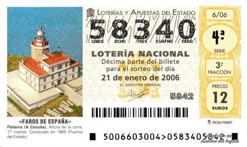 Décimo de Lotería Nacional de 2006 Sorteo 6 - «FAROS DE ESPAÑA»