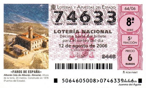 Décimo de Lotería Nacional de 2006 Sorteo 64 - «FAROS DE ESPAÑA»