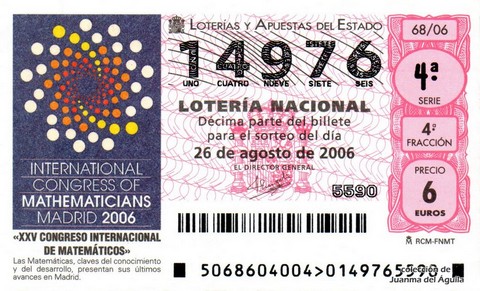 Décimo de Lotería Nacional de 2006 Sorteo 68 - «XXV CONGRESO INTERNACIONAL DE MATEMÁTICOS»