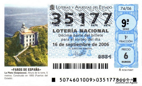 Décimo de Lotería Nacional de 2006 Sorteo 74 - «FAROS DE ESPAÑA»
