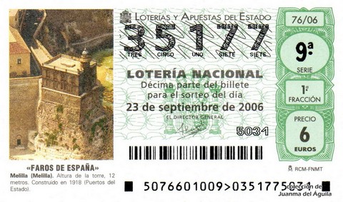 Décimo de Lotería Nacional de 2006 Sorteo 76 - «FAROS DE ESPAÑA»