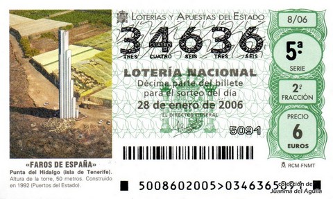 Décimo de Lotería Nacional de 2006 Sorteo 8 - «FAROS DE ESPAÑA»