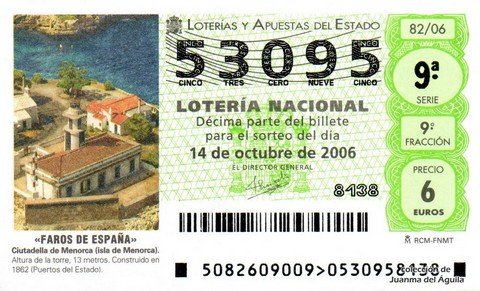 Décimo de Lotería Nacional de 2006 Sorteo 82 - «FAROS DE ESPAÑA»