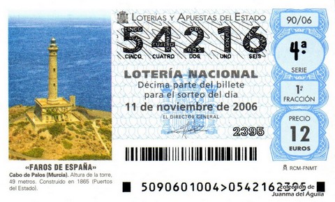 Décimo de Lotería Nacional de 2006 Sorteo 90 - «FAROS DE ESPAÑA»