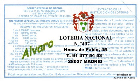Reverso décimo de Lotería 2006 / 90