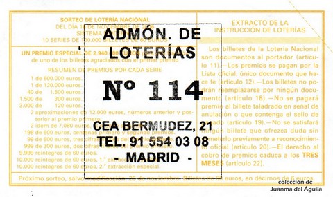 Reverso décimo de Lotería 2006 / 92