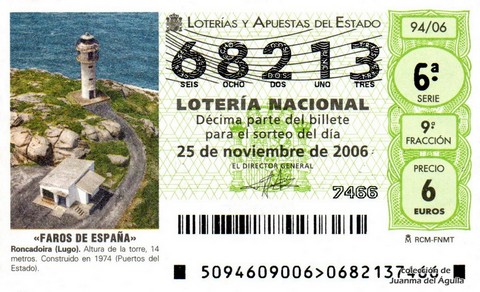 Décimo de Lotería Nacional de 2006 Sorteo 94 - «FAROS DE ESPAÑA»