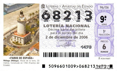 Décimo de Lotería Nacional de 2006 Sorteo 96 - «FAROS DE ESPAÑA»