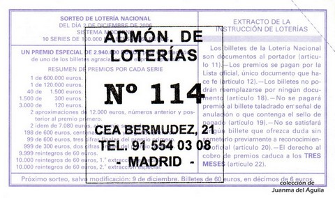 Reverso décimo de Lotería 2006 / 96