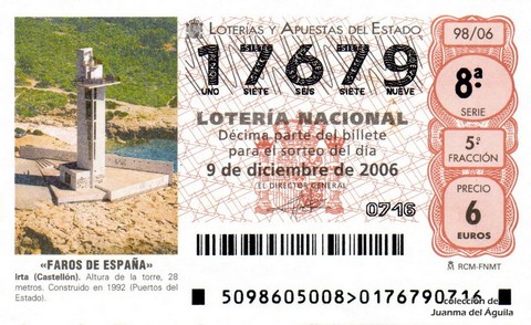 Décimo de Lotería Nacional de 2006 Sorteo 98 - «FAROS DE ESPAÑA»