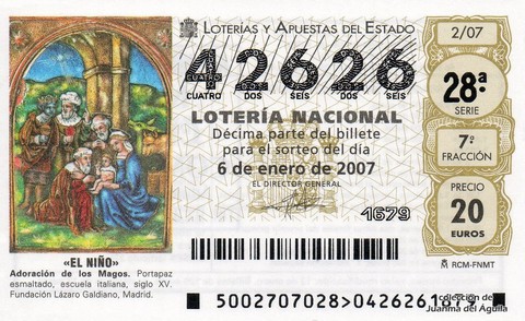 Décimo de Lotería Nacional de 2007 Sorteo 2 - «EL NIÑO»