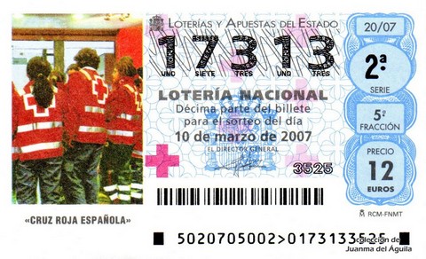 Décimo de Lotería Nacional de 2007 Sorteo 20 - «CRUZ ROJA ESPAÑOLA»