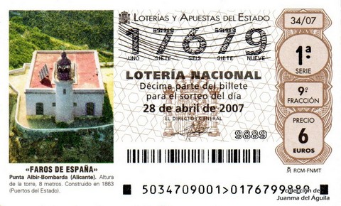 Décimo de Lotería Nacional de 2007 Sorteo 34 - «FAROS DE ESPAÑA»