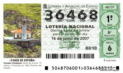 Décimo de Lotería Nacional de 2007 Sorteo 48 - «FAROS DE ESPAÑA»