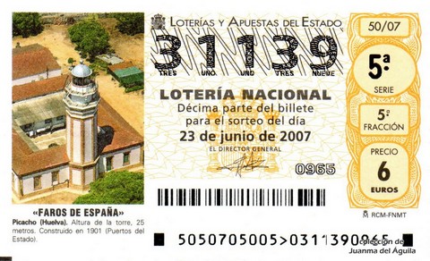 Décimo de Lotería Nacional de 2007 Sorteo 50 - «FAROS DE ESPAÑA»