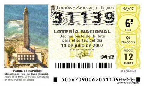 Décimo de Lotería Nacional de 2007 Sorteo 56 - «FAROS DE ESPAÑA»