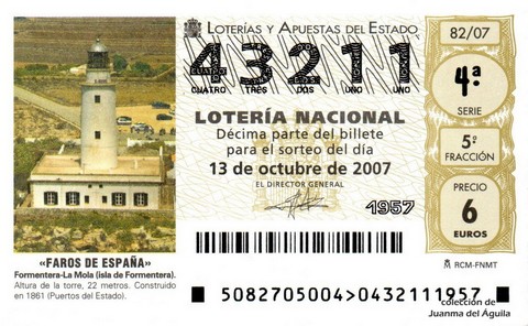 Décimo de Lotería Nacional de 2007 Sorteo 82 - «FAROS DE ESPAÑA»